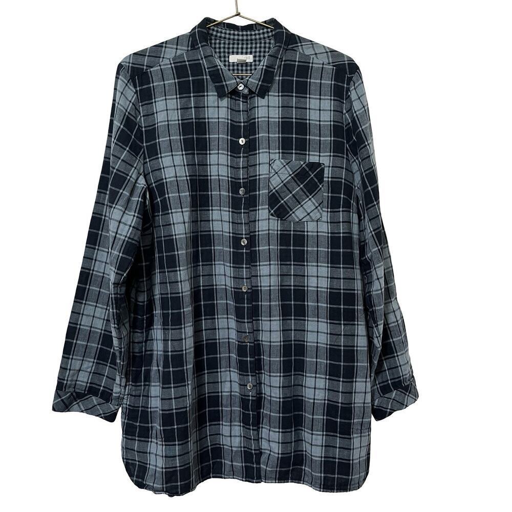 J. Jill 2-Ply Gauze Plaid Button Tunic Shirt Size L Lightweight Western Barn